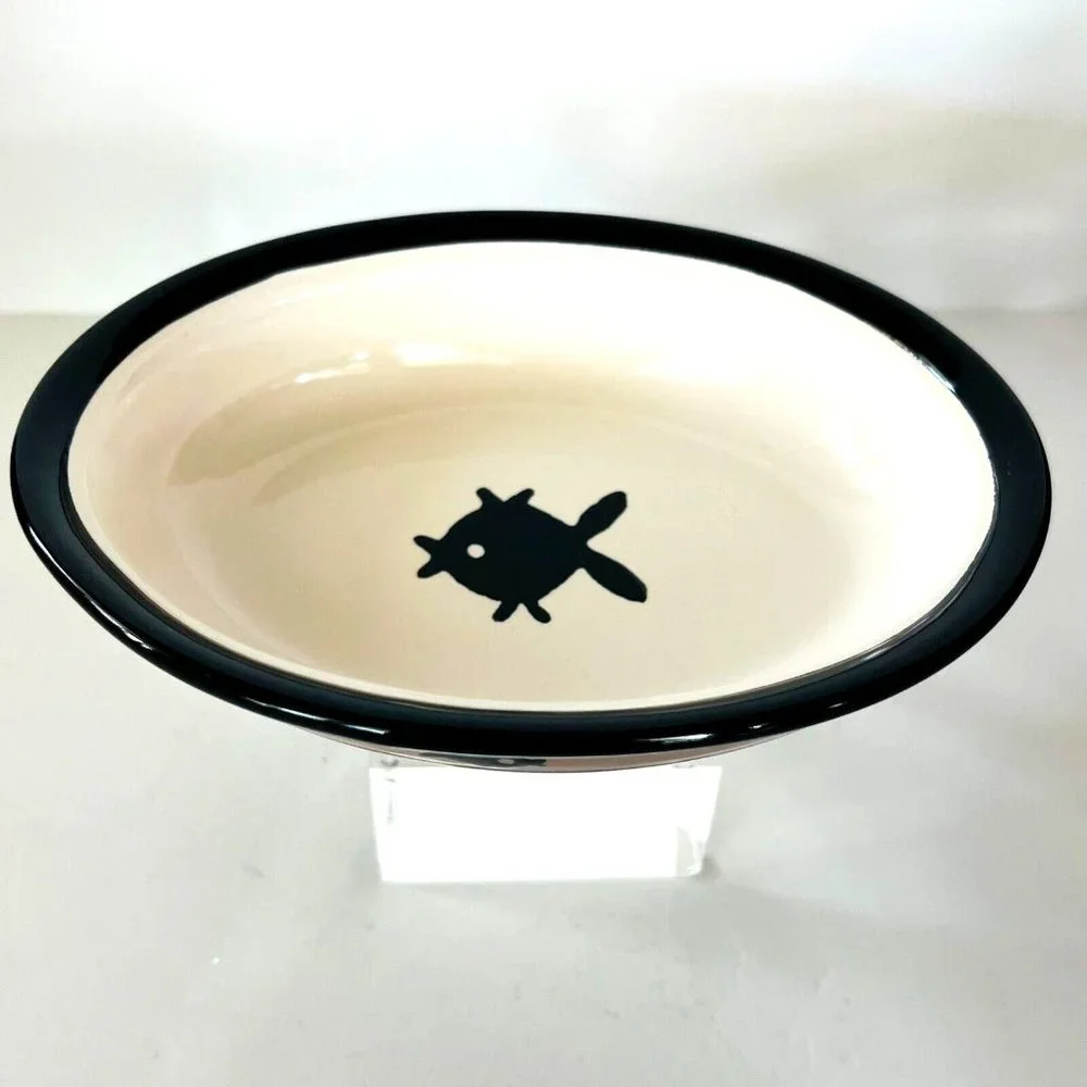 Petrageous Designs Playful Pet Kitty Eat Drink Cat Dish Black Tan White 6.25